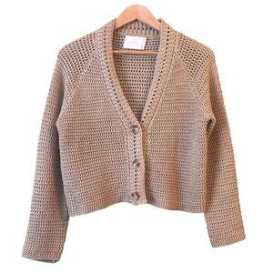 All:Row Knit Crochet Cropped Long Sleeve CArdigan Button Sweater Sz M